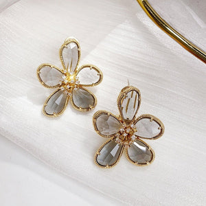 Wealth Flower with Zirconia Encrusted Rotated Earrings