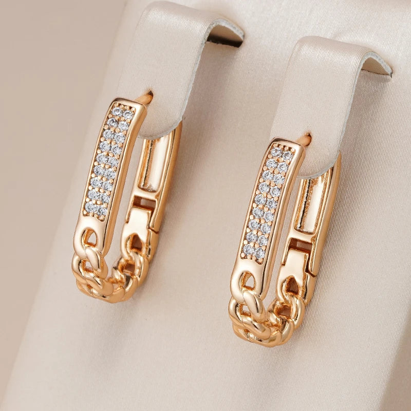 Elegant Gold Zirconia Chain Earrings