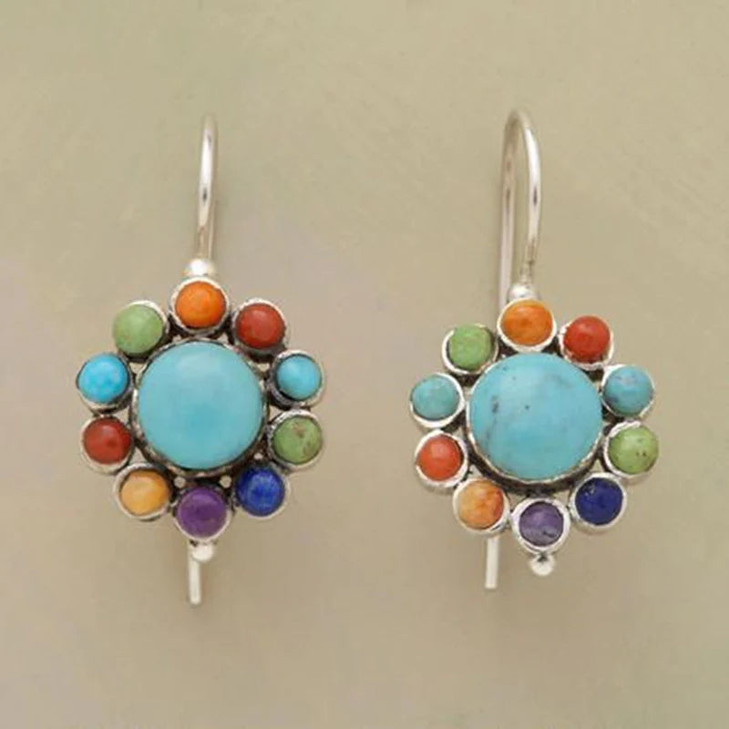 Multicoloured Turquoise Round Earrings