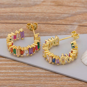 Rainbow Zirconia Earrings in Gold