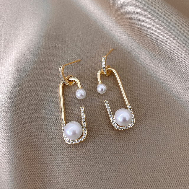 Pearl and Zirconia Clip Earrings in Gold