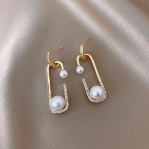 Pearl and Zirconia Clip Earrings in Gold