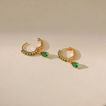 Gold Zirconia Earrings with Emerald