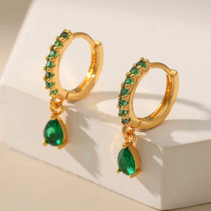 Gold Zirconia Earrings with Emerald