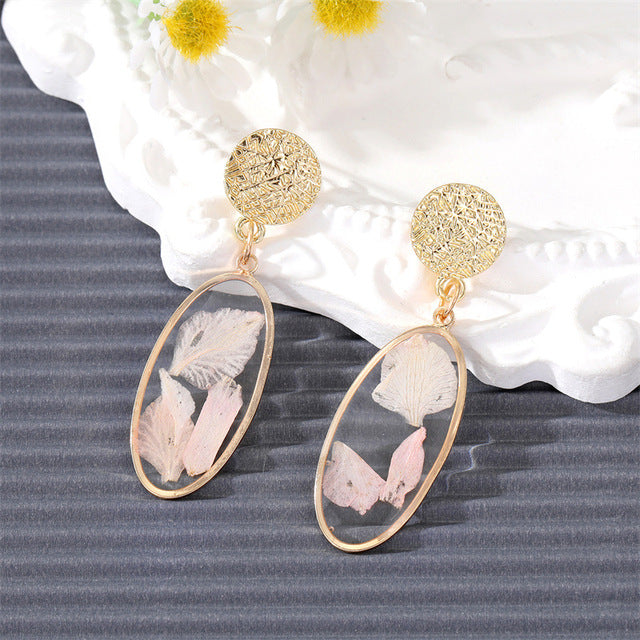Pink Flower Earrings in Gold