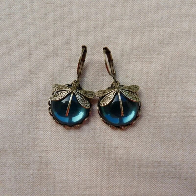 Spherical Dragonfly Earrings in Antique Gold