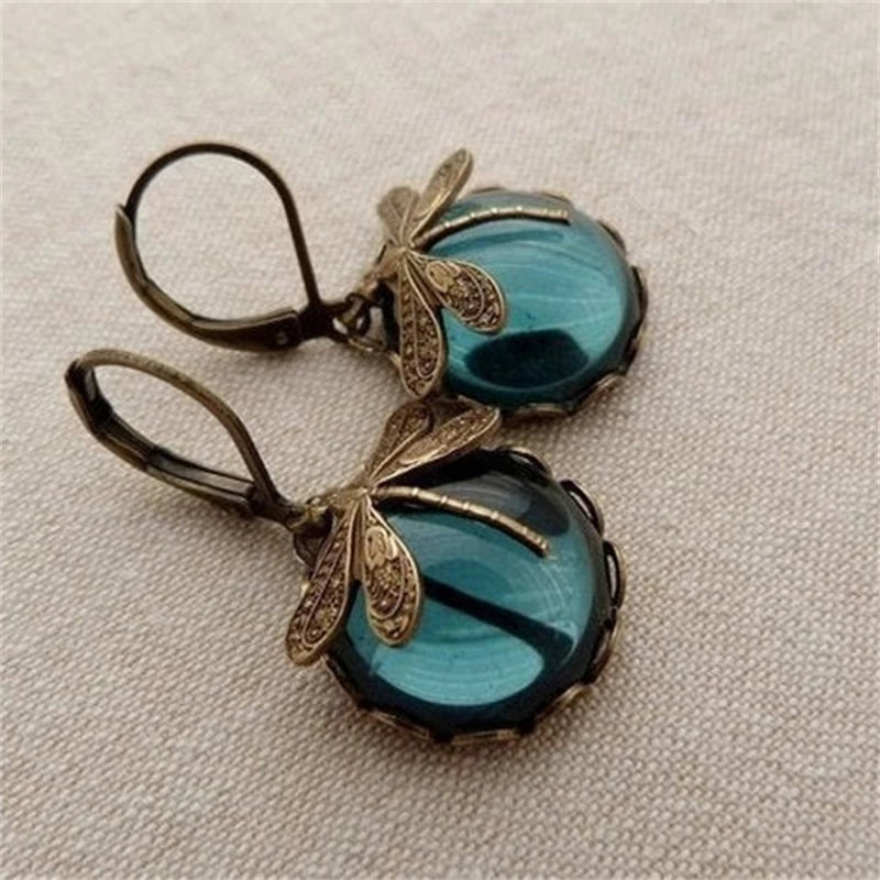 Spherical Dragonfly Earrings in Antique Gold