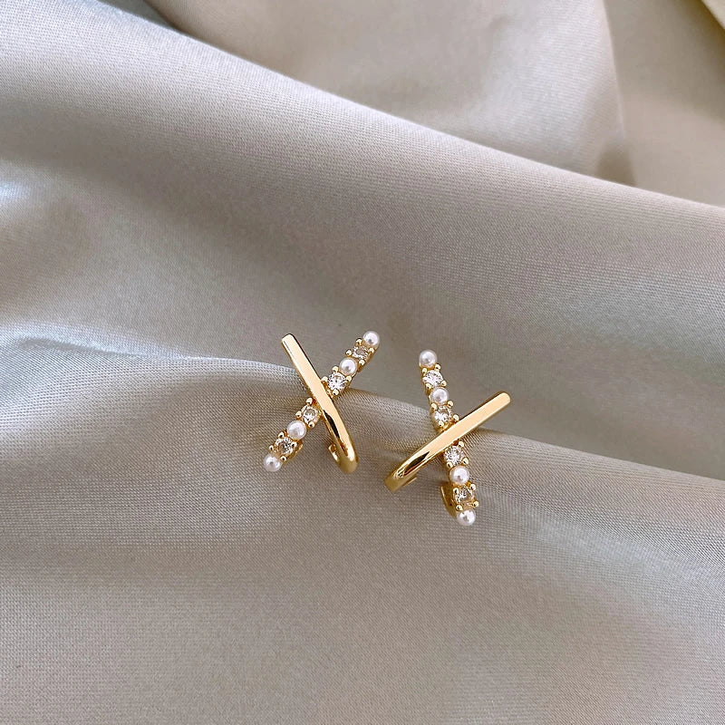 Cross Earrings with Zirconia in Gold