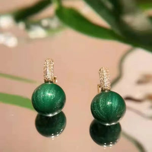 Green Pearls with Zirconia Earrings in Gold