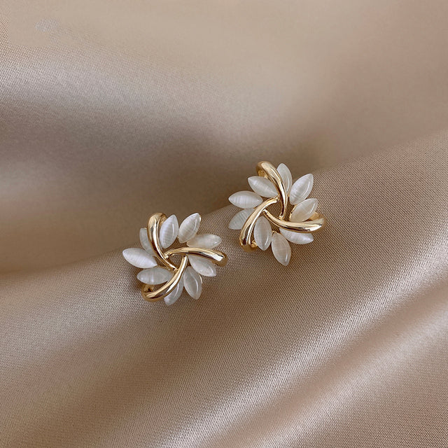 Elegant and Exquisite Opal Petal Circle Stud Earrings in Gold