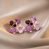 Purple Floral Earrings with Zirconia in Gold