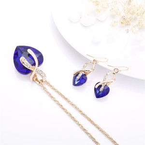 Set Necklace + Earrings of Love with Blue Zirconia in Gold