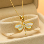Dragonfly Necklace in Gold with Opal