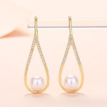 Pearl and Zirconia Pendant Earrings in Gold