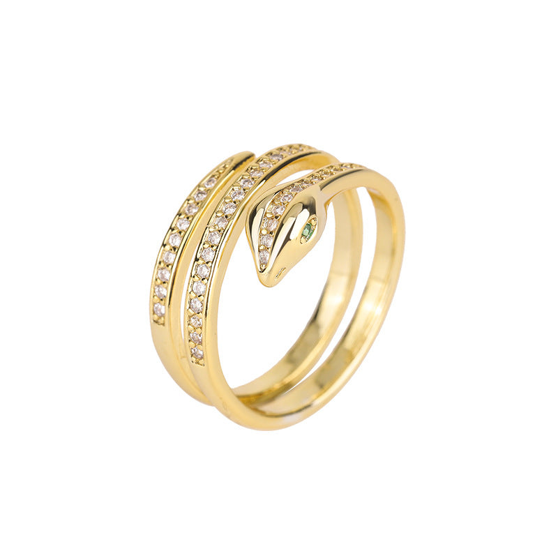 Adjustable Snake Ring with Zirconia in Gold and Silver