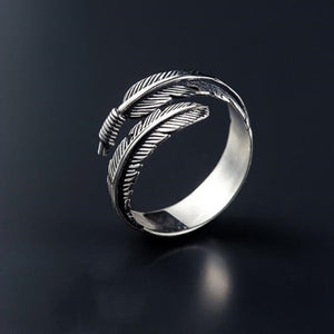 Gothic Adjustable Silver Feather Ring