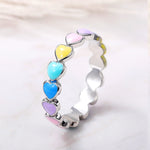 Rainbow Hearts Ring in 925 Sterling Silver and Hand Painted Enamel