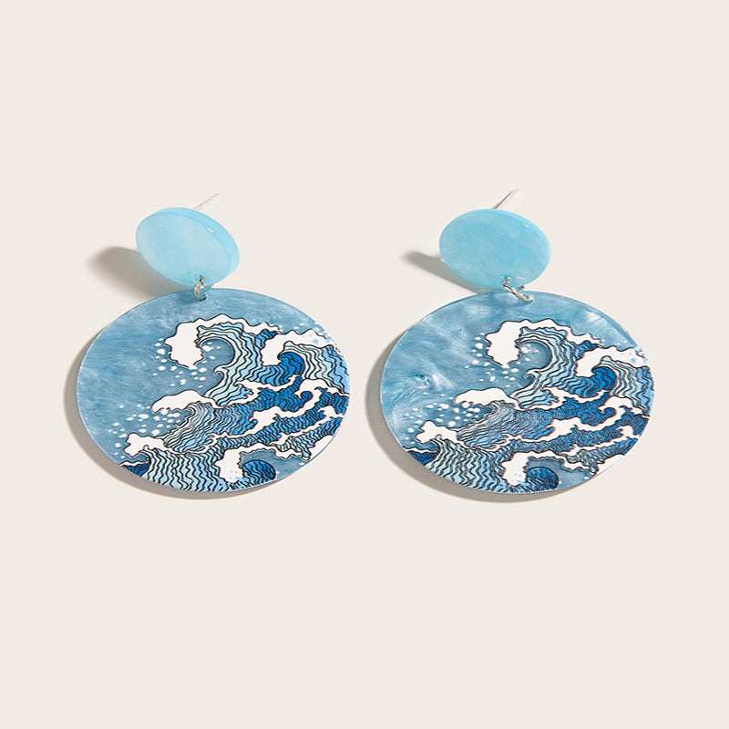 Round Earrings with Oceanic Plate in Silver
