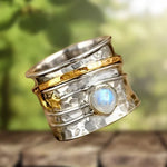 Star and Moon Moonstone Spinner Ring