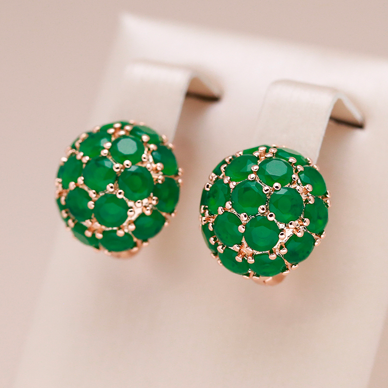 Small Gold Earrings with Green Crystal