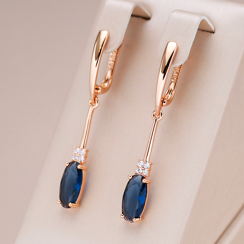 Elegant Blue Crystal Gold Earrings