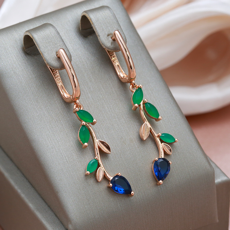 Green and Blue Crystal Earrings in Gold
