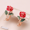Elegant Hand Painted Roses in Gold Earrings
