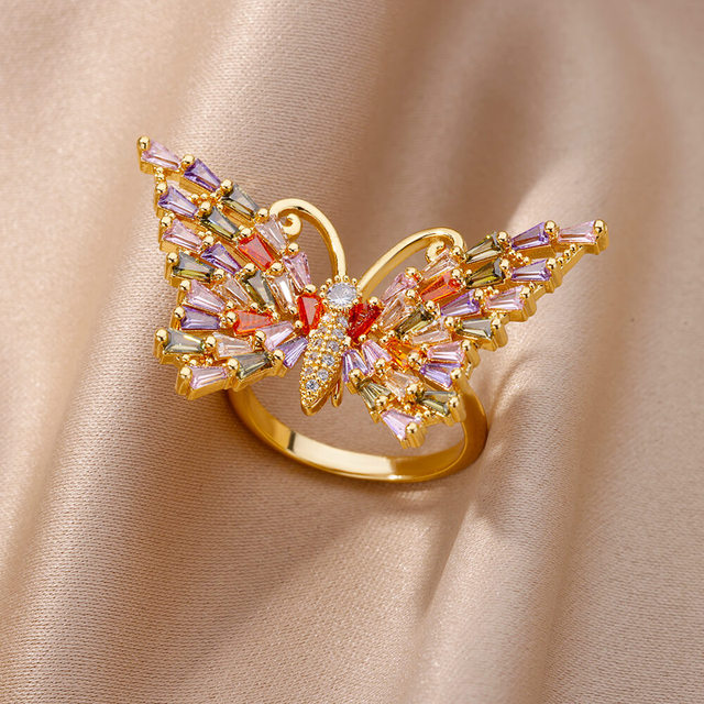 Butterfly Ring with Multicoloured Gold Crystals