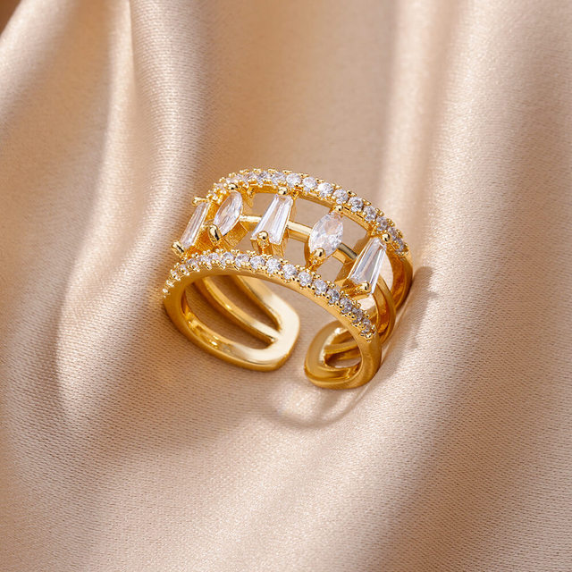 Elegant Gold Plated Ring with Crystal and Zirconia Stones