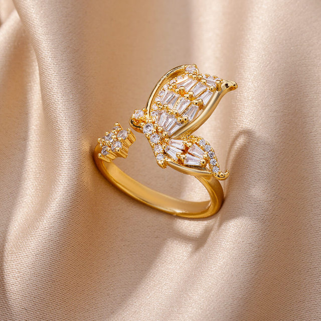 Golden Crystal Birdie Ring