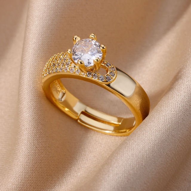 Elegant White Crystal Ring Gold Plated