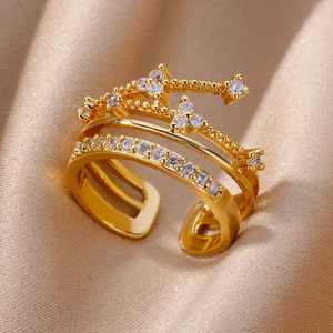 Irregular Double Ring with Gold Zirconias