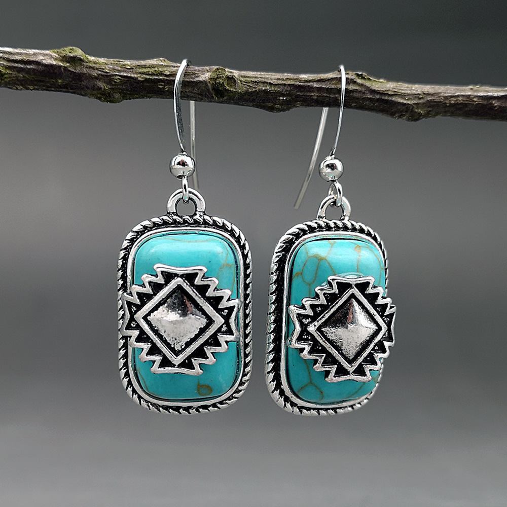 Ethnic Silver Plated Turquoise Stone Earrings