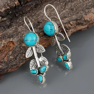 Silver Boho Earrings with Turquoise Stone