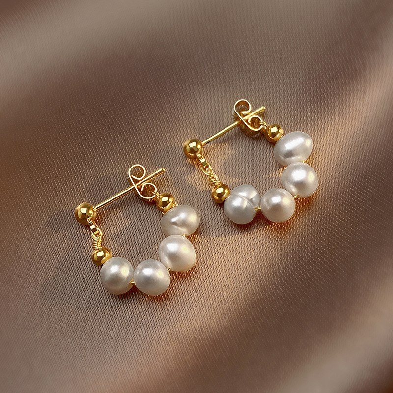 Triple Pearl Earrings in Gold