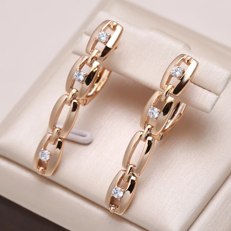 Elegant Zirconia Chain Earrings in Gold