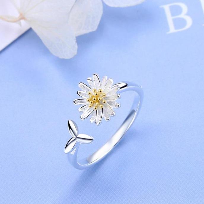 Silver Adjustable Sunflower Ring