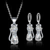 Set Necklace + Earrings Happy Cats in Sterling Silver and Polished White Zirconium